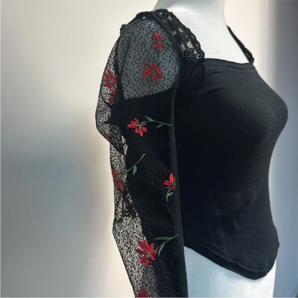 Free People Jolie Top Black and Red S